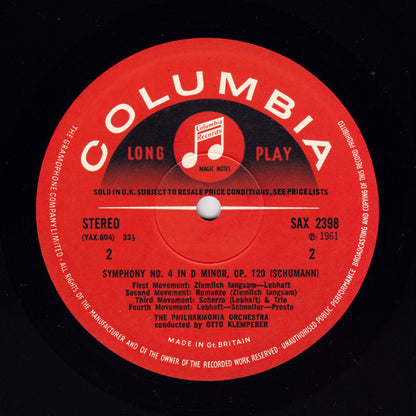 Felix Mendelssohn-Bartholdy, Robert Schumann, Otto Klemperer, Philharmonia Orchestra : "Italian" Symphony / Symphony Nr. 4 (LP, RE)