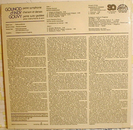 Charles Gounod / Vincent d'Indy / Louis Théodore Gouvy, Collegium Musicum Pragense : Petite Symphonie / Chanson Et Danses / Petite Suite Gauloise (Pour Instruments À Vent) (LP, Quad, SQ)