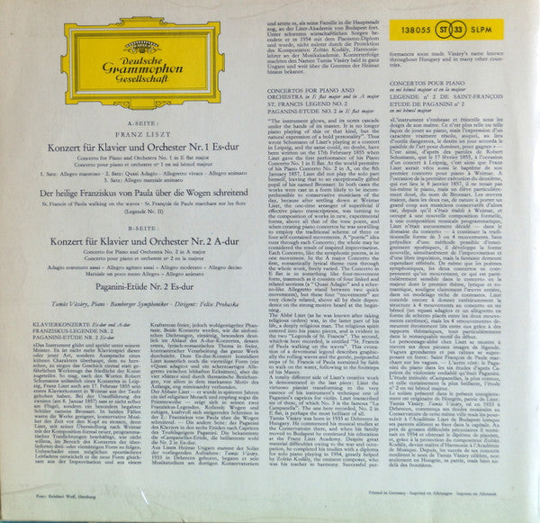 Franz Liszt, Tamás Vásáry, Bamberger Symphoniker, Felix Prohaska : Klavierkonzerte Es-dur Und A-dur, Franziskus-Legende, Paganini-Etude Es-dur (LP, RE)