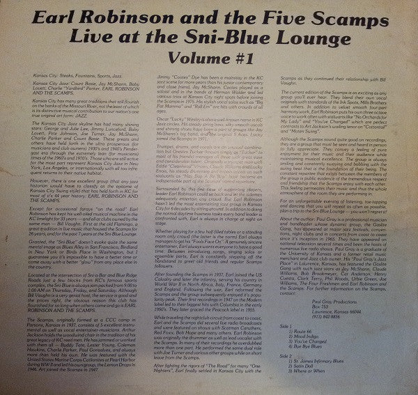 Earl Robinson (8) And The Five Scamps : Live At The Sni-Blue Lounge Volume #1 (LP, Album)