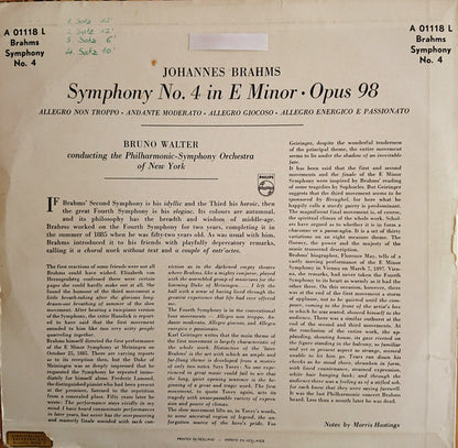 Johannes Brahms, Bruno Walter, Philharmonic-Symphony Orchestra Of New York : Symphony No.4 In E Minor, Op. 98 (LP, Mono)