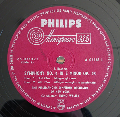 Johannes Brahms, Bruno Walter, Philharmonic-Symphony Orchestra Of New York : Symphony No.4 In E Minor, Op. 98 (LP, Mono)