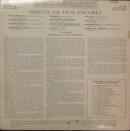 Mantovani And His Orchestra : Mantovani Film Encores (LP, Album, Mono)