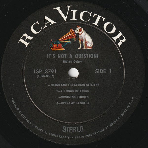 Myron Cohen : It's Not A Question! (Recorded Live At The Eden Roc, Miami Beach, Florida) (LP, Album)