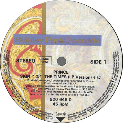 Prince : Sign "O" The Times (12", Single)