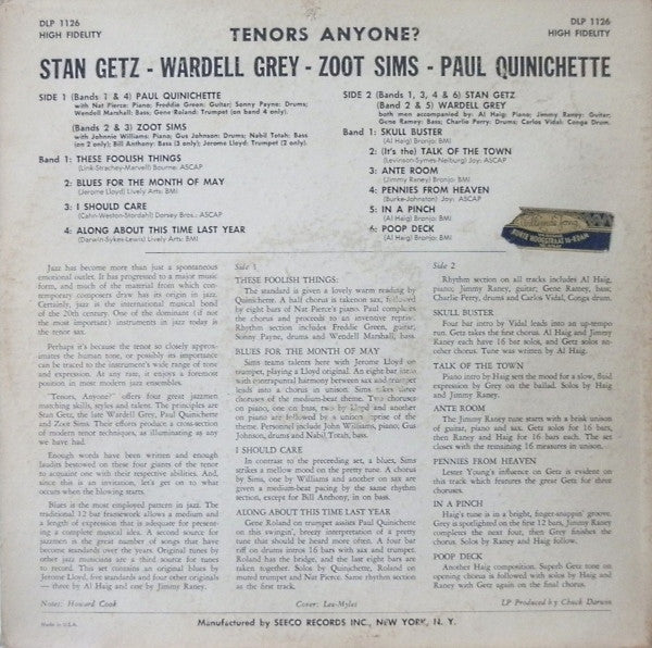 Stan Getz, Zoot Sims, Paul Quinichette, Wardell Gray : Tenors Anyone? (LP, Mono)