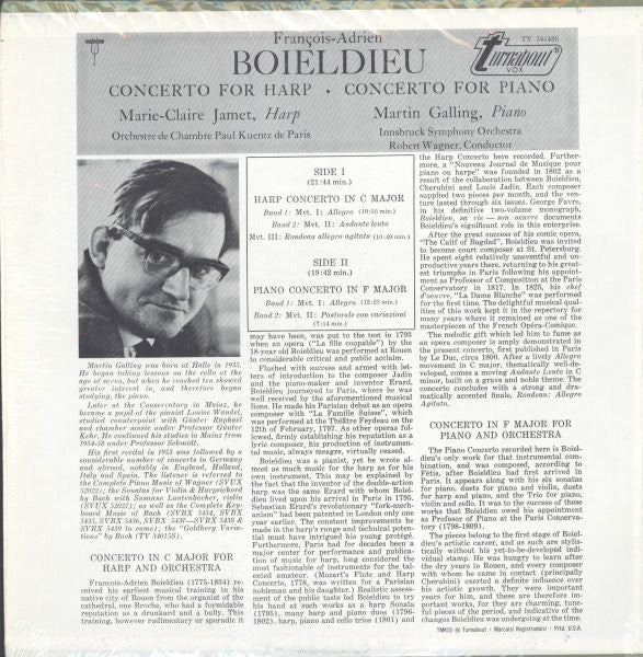 François-Adrien Boieldieu - Martin Galling, Marie-Claire Jamet : Concerto For Piano / Concerto For Harp (LP, Album, Hex)