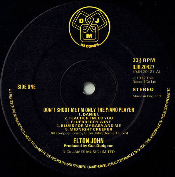 Elton John : Don't Shoot Me I'm Only The Piano Player (LP, Album, RE, Gat)