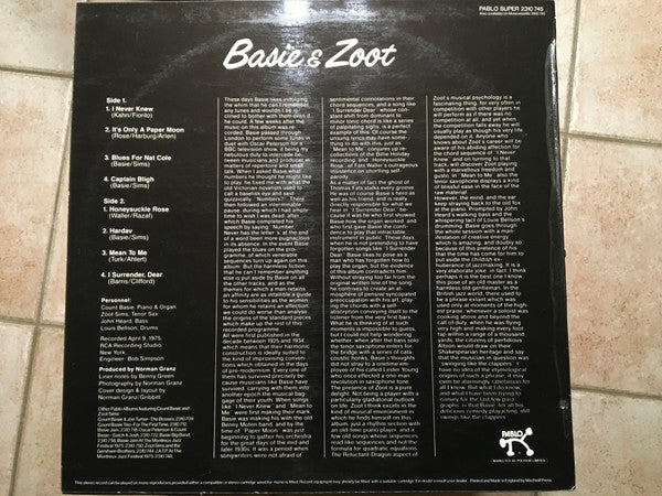 Count Basie & Zoot Sims : Basie & Zoot (LP, Album)