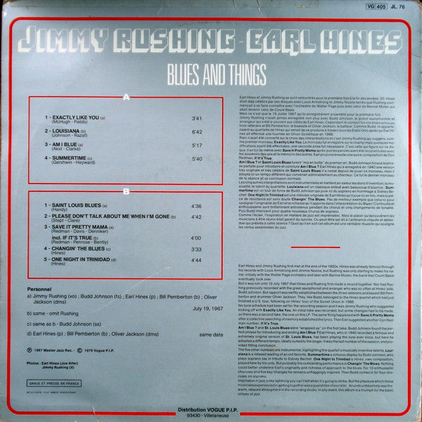 Earl Hines, Jimmy Rushing : Blues And Things (LP, Album, RE)