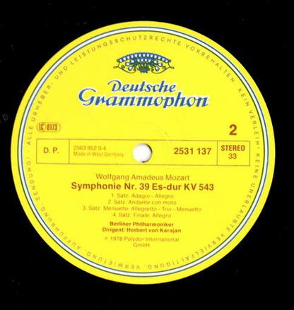 Wolfgang Amadeus Mozart, Herbert Von Karajan, Berliner Philharmoniker : Symphonies No. 38 "Prager" & No. 39 (LP, Album)