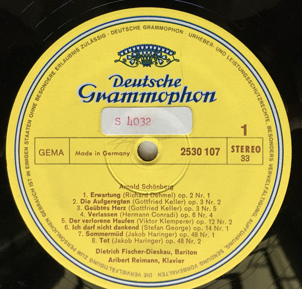 Dietrich Fischer-Dieskau, Aribert Reimann - Arnold Schoenberg • Anton Webern • Alban Berg : Lieder Der Neuen Wiener Schule . Songs Of The New Vienna School (LP)