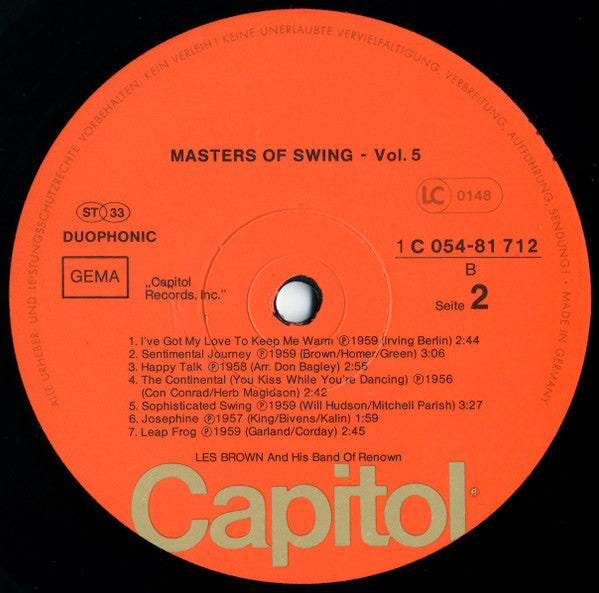 Les Brown And His Band Of Renown : Masters Of Swing Vol. 5 (LP, Comp)