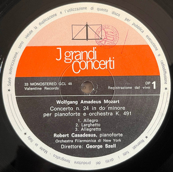 Wolfgang Amadeus Mozart, Robert Casadesus, George Szell, Hans Knappertsbusch : Concerto N. 24 Per Pianoforte K. 491 / Concerto Per Clarinetto K. 622 (LP, Comp, Mono, Gat)