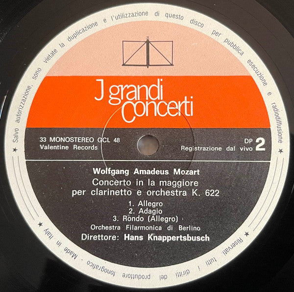 Wolfgang Amadeus Mozart, Robert Casadesus, George Szell, Hans Knappertsbusch : Concerto N. 24 Per Pianoforte K. 491 / Concerto Per Clarinetto K. 622 (LP, Comp, Mono, Gat)