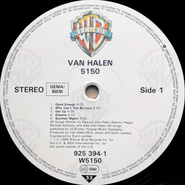 Van Halen : 5150 (LP, Album)