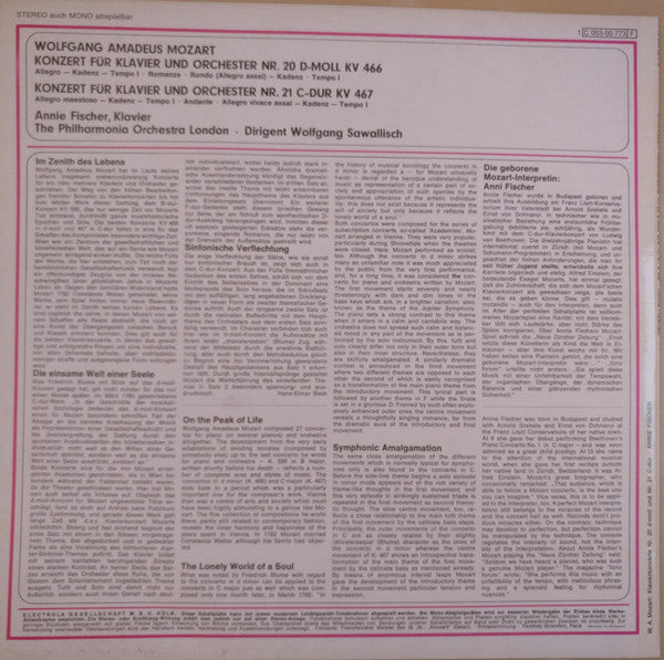 Annie Fischer, Philharmonia Orchestra, Sir Adrian Boult, Wolfgang Sawallisch - Wolfgang Amadeus Mozart : Klavierkonzerte Nr.20 D-Moll KV 466 Und Nr.21 C-Dur KV 467  (LP, Comp)