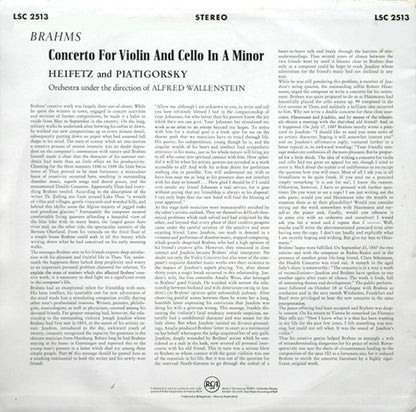 Johannes Brahms, Jascha Heifetz, Gregor Piatigorsky /Orchestra Under the Direction of Alfred Wallenstein : Concerto For Violin And Cello (LP)