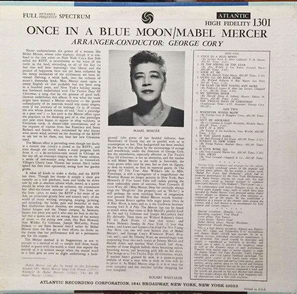 Mabel Mercer : Once In A Blue Moon (LP, Album, RE)