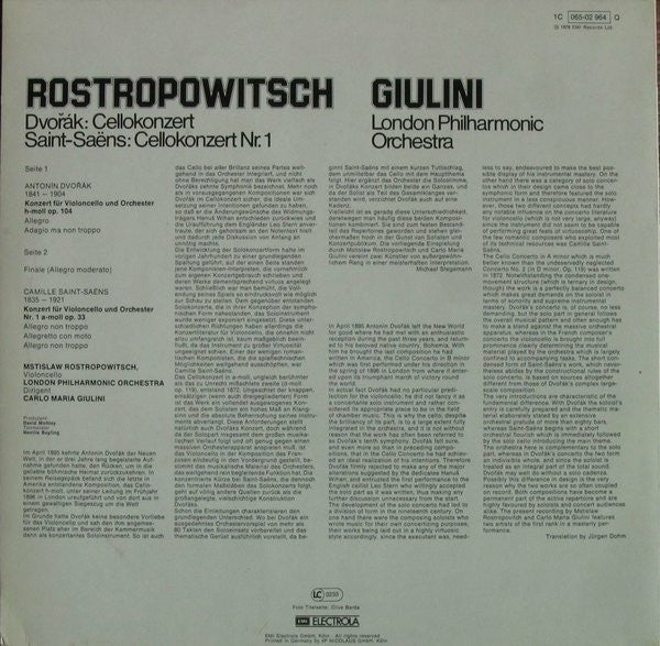 Mstislav Rostropovich, Carlo Maria Giulini, Antonín Dvořák, Camille Saint-Saëns, London Philharmonic Orchestra : Cello Concerto / Cello Concerto No.1 (LP, Album, Quad)