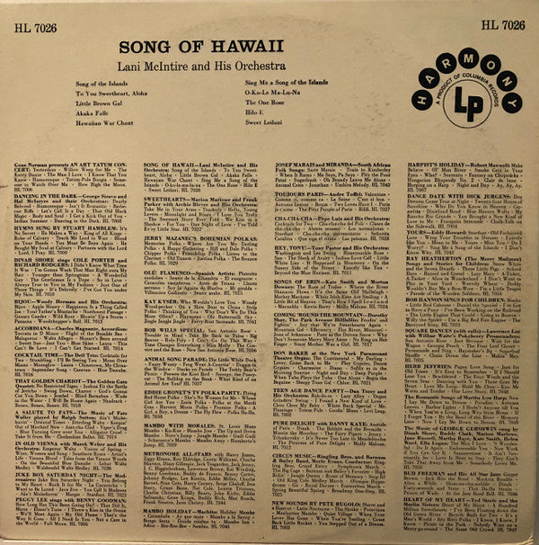 Lani McIntire And His Orchestra : Song Of Hawaii (LP)