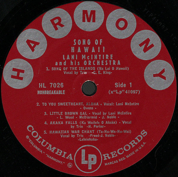 Lani McIntire And His Orchestra : Song Of Hawaii (LP)