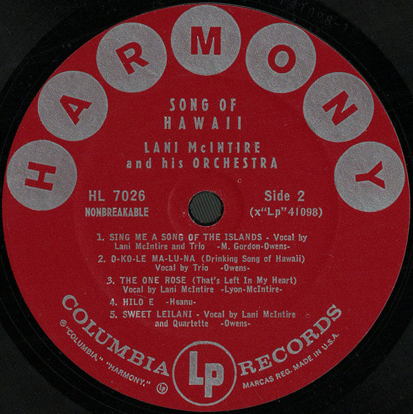 Lani McIntire And His Orchestra : Song Of Hawaii (LP)