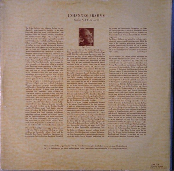 Johannes Brahms / Berliner Philharmoniker ‧ Dirigent: Eugen Jochum : Sinfonie Nr. 2 D-dur Op. 73 (LP, Mono)