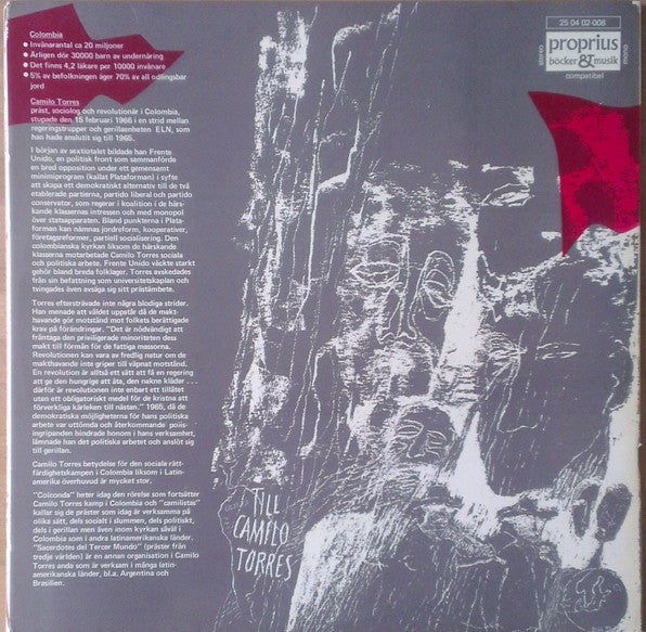 Elisabet Hermodsson, Alfred Janson, Göteborgs Kammarkör, Lena Granhagen, Håkan Strängberg, Gunnar Eriksson (2) : Till Camilo Torres Och Revolutionen I Latin Amerika (LP, Gat)