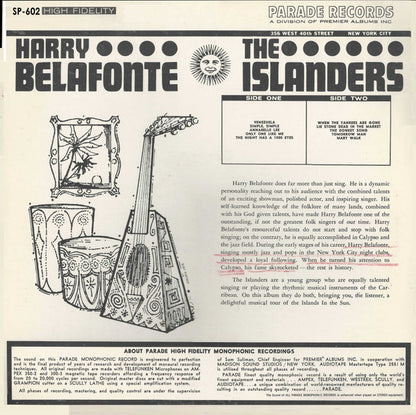 Harry Belafonte / The Islanders (6) : Harry Belafonte Sings Five Early Songs / Calypso In The Sun (LP, Mono, Hig)