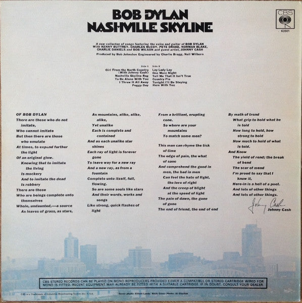 Bob Dylan : Nashville Skyline (LP, Album, RP)