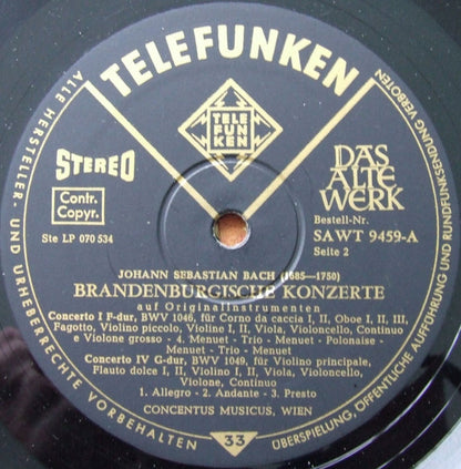Johann Sebastian Bach : Brandenburgische Konzerte 1•3•4 Auf Originalinstrumenten 1721 (LP)