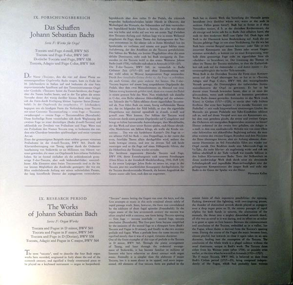 Johann Sebastian Bach, Helmut Walcha : Toccata Und Fuge D-moll, BWV 565 / Toccata Und Fuge F-dur, BWV 540 / Dorische Toccata Und Fuge, BWV 538 / Toccata, Adagio Und Fuge C-dur, BWV 564 (LP, Album, RE)