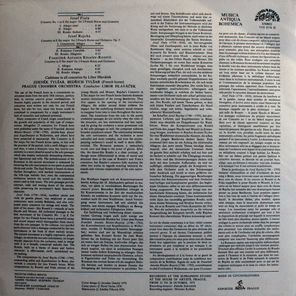 Josef Rejcha, František Antonín Rössler, Josef Fiala (2) | Zdeněk A Bedřich Tylšarové, Prague Chamber Orchestra, Libor Hlaváček : Concertos For 2 French Horns And Orchestra (LP, Album, RE)