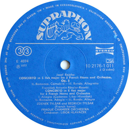 Josef Rejcha, František Antonín Rössler, Josef Fiala (2) | Zdeněk A Bedřich Tylšarové, Prague Chamber Orchestra, Libor Hlaváček : Concertos For 2 French Horns And Orchestra (LP, Album, RE)