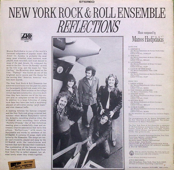 The New York Rock Ensemble Music Composed By Manos Hadjidakis : Reflections (LP, Album, RE)