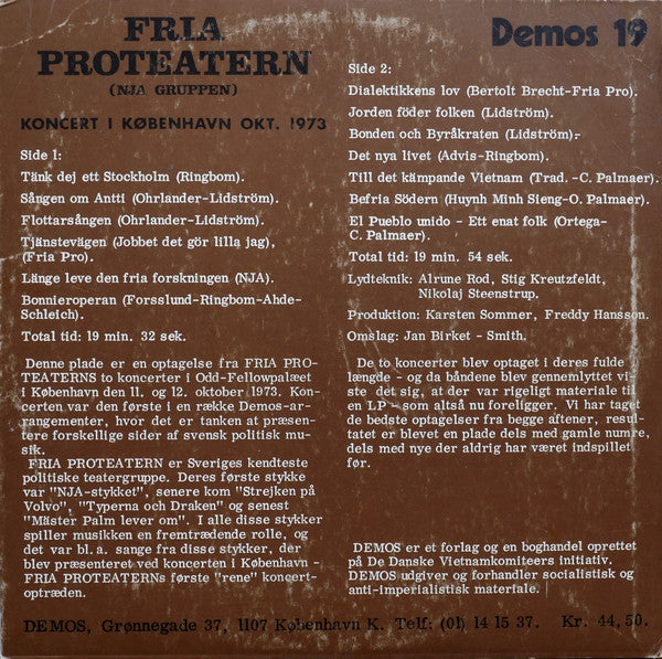 Fria Proteatern : Koncert I København Okt. 1973 (LP)