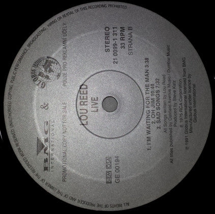 Lou Reed : Lou Reed Live (LP, Album, Promo, RE)