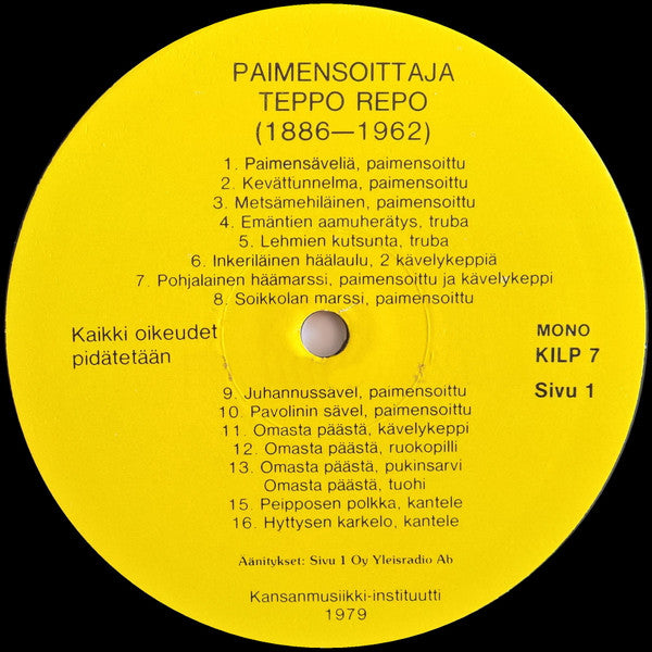 Teppo Repo : Paimensoittaja Teppo Repo (LP, Mono)