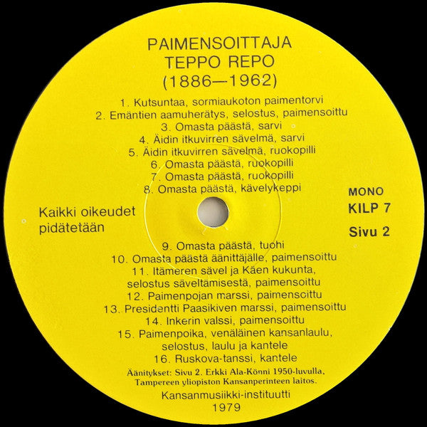 Teppo Repo : Paimensoittaja Teppo Repo (LP, Mono)