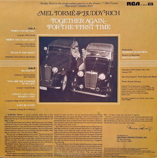 Mel Tormé & Buddy Rich : Together Again - For The First Time (LP, Album, Gat)