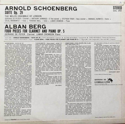 Arnold Schoenberg, Alban Berg, Melos Ensemble Of London, Gervase de Peyer, Lamar Crowson : Suite Op. 29; Four Pieces For Clarinet And Piano Op. 5 (LP, Album)