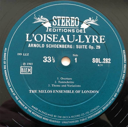 Arnold Schoenberg, Alban Berg, Melos Ensemble Of London, Gervase de Peyer, Lamar Crowson : Suite Op. 29; Four Pieces For Clarinet And Piano Op. 5 (LP, Album)