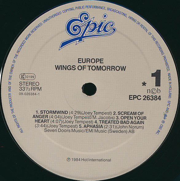 Europe (2) : Wings Of Tomorrow (LP, Album, RP, 57-)