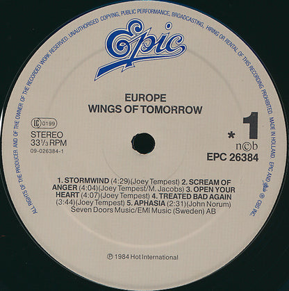 Europe (2) : Wings Of Tomorrow (LP, Album, RP, 57-)
