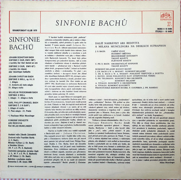 Ars Rediviva Ensemble Cond. Milan Munclinger : Sinfonies (LP, Club, RP)