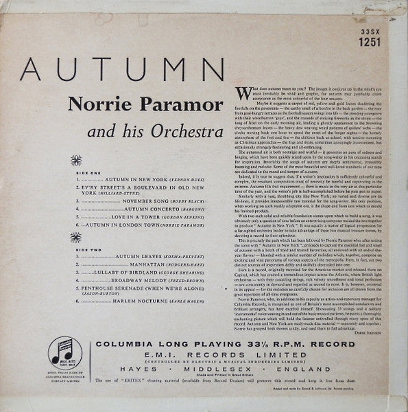 Norrie Paramor And His Orchestra : Autumn (LP, Mono)