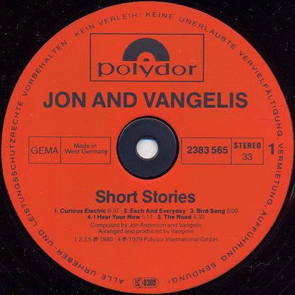 Jon & Vangelis : Short Stories (LP, Album)