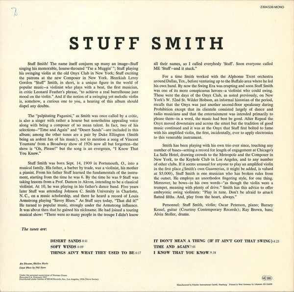 Stuff Smith : Stuff Smith (LP, Mono, RE)