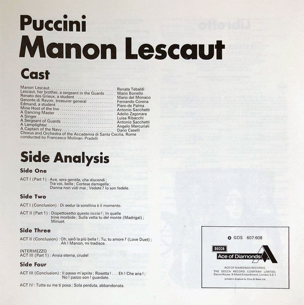 Giacomo Puccini, Mario del Monaco, Renata Tebaldi, Fernando Corena, Coro Dell'Accademia Nazionale di Santa Cecilia And Orchestra dell'Accademia Nazionale di Santa Cecilia Conducted By Francesco Molinari-Pradelli : Manon Lescaut (2xLP + Box)